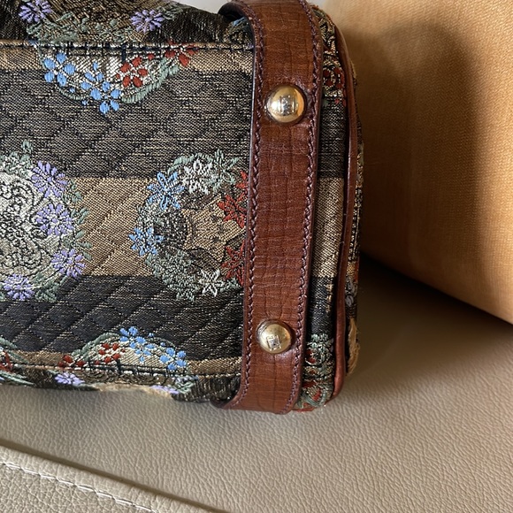 FENDI EUC TOBACCO PEQUIN STRIPES FABRIC AND LEATHER MAGIC SHOULDER BAG RARE FIND - Picture 9 of 17